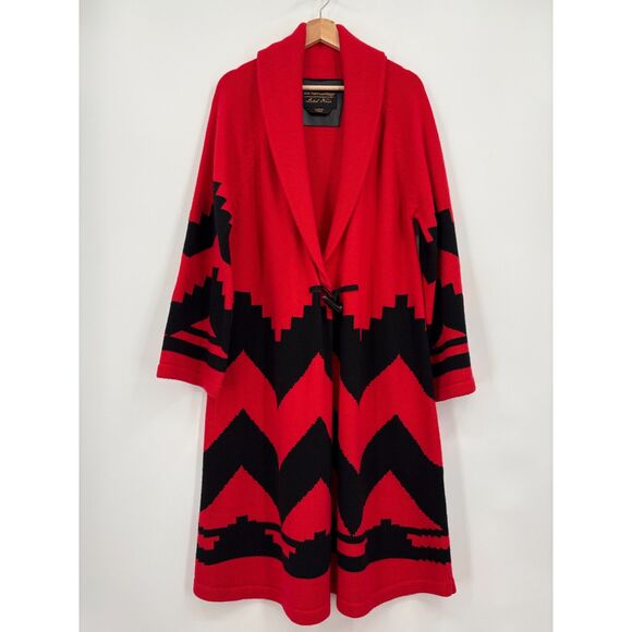 Soft Surroundings Label Noir Red Lambswool Long Cardigan Duster Sweater, Sz XL - Picture 1 of 9